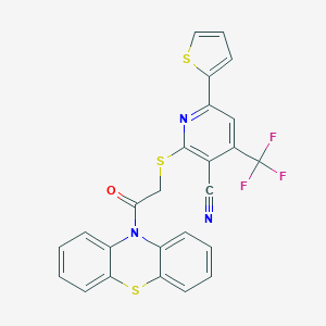 molecular formula C25H14F3N3OS3 B304296 2-{[2-oxo-2-(10H-phenothiazin-10-yl)ethyl]sulfanyl}-6-(2-thienyl)-4-(trifluoromethyl)nicotinonitrile 