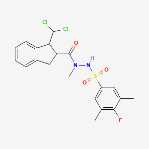 molecular formula C20H21Cl2FN2O3S B3042964 N'-{[1-(dichloromethyl)-2,3-dihydro-1H-inden-2-yl]carbonyl}-4-fluoro-N',3,5-trimethylbenzenesulphonohydrazide CAS No. 680580-02-3