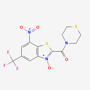 molecular formula C13H10F3N3O4S2 B3042966 7-Nitro-2-(1,4-thiazinan-4-ylcarbonyl)-5-(trifluoromethyl)-1,3-benzothiazol-3-ium-3-olate CAS No. 680580-07-8
