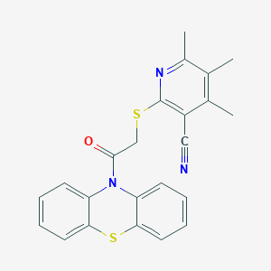 molecular formula C23H19N3OS2 B304298 4,5,6-trimethyl-2-{[2-oxo-2-(10H-phenothiazin-10-yl)ethyl]sulfanyl}nicotinonitrile 