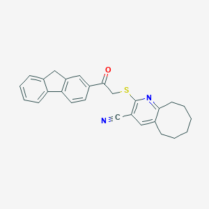 molecular formula C27H24N2OS B304302 2-{[2-(9H-fluoren-2-yl)-2-oxoethyl]sulfanyl}-5,6,7,8,9,10-hexahydrocycloocta[b]pyridine-3-carbonitrile 