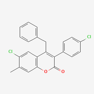 molecular formula C23H16Cl2O2 B3043050 4-Benzyl-6-chloro-3-(4-chlorophenyl)-7-methylchromen-2-one CAS No. 720673-40-5