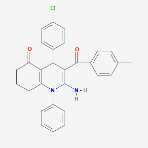 molecular formula C29H25ClN2O2 B304313 2-amino-4-(4-chlorophenyl)-3-(4-methylbenzoyl)-1-phenyl-4,6,7,8-tetrahydroquinolin-5-one 