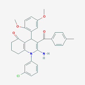 2-amino-1-(3-chlorophenyl)-4-(2,5-dimethoxyphenyl)-3-(4-methylbenzoyl)-4,6,7,8-tetrahydroquinolin-5-one