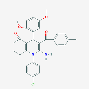 molecular formula C31H29ClN2O4 B304321 2-amino-1-(4-chlorophenyl)-4-(2,5-dimethoxyphenyl)-3-(4-methylbenzoyl)-4,6,7,8-tetrahydroquinolin-5-one 