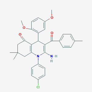 molecular formula C33H33ClN2O4 B304325 2-amino-1-(4-chlorophenyl)-4-(2,5-dimethoxyphenyl)-7,7-dimethyl-3-(4-methylbenzoyl)-6,8-dihydro-4H-quinolin-5-one 