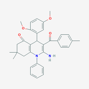molecular formula C33H34N2O4 B304326 2-amino-4-(2,5-dimethoxyphenyl)-7,7-dimethyl-3-(4-methylbenzoyl)-1-phenyl-6,8-dihydro-4H-quinolin-5-one 