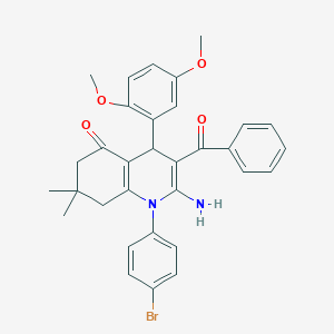 molecular formula C32H31BrN2O4 B304328 2-amino-3-benzoyl-1-(4-bromophenyl)-4-(2,5-dimethoxyphenyl)-7,7-dimethyl-6,8-dihydro-4H-quinolin-5-one 