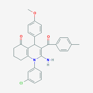 molecular formula C30H27ClN2O3 B304329 2-amino-1-(3-chlorophenyl)-4-(4-methoxyphenyl)-3-(4-methylbenzoyl)-4,6,7,8-tetrahydroquinolin-5-one 