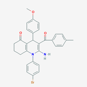 molecular formula C30H27BrN2O3 B304331 2-amino-1-(4-bromophenyl)-4-(4-methoxyphenyl)-3-(4-methylbenzoyl)-4,6,7,8-tetrahydroquinolin-5-one 