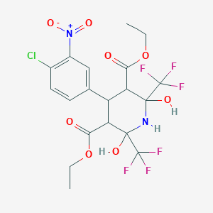 molecular formula C19H19ClF6N2O8 B3043336 Diethyl 4-(4-chloro-3-nitrophenyl)-2,6-dihydroxy-2,6-bis(trifluoromethyl)piperidine-3,5-dicarboxylate CAS No. 848611-90-5