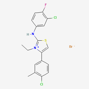 2-(3-Chloro-4-fluoroanilino)-4-(4-chloro-3-methylphenyl)-3-ethyl-1,3-thiazol-3-ium bromide