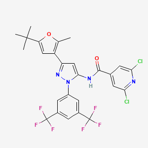 molecular formula C26H20Cl2F6N4O2 B3043357 N-{1-[3,5-bis(trifluoromethyl)phenyl]-3-[5-(tert-butyl)-2-methyl-3-furyl]-1H-pyrazol-5-yl}-2,6-dichloroisonicotinamide CAS No. 849066-59-7