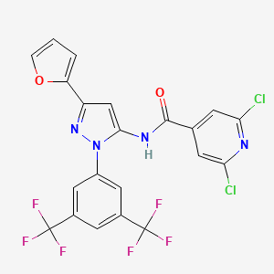 molecular formula C21H10Cl2F6N4O2 B3043359 N-[1-[3,5-bis(trifluoromethyl)phenyl]-3-(2-furyl)-1H-pyrazol-5-yl]-2,6-dichloroisonicotinamide CAS No. 849066-61-1