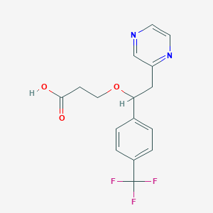 molecular formula C16H15F3N2O3 B3043364 3-[2-(Pyrazin-2-yl)-1-[4-(trifluoromethyl)phenyl]ethoxy]propanoic acid CAS No. 849924-93-2