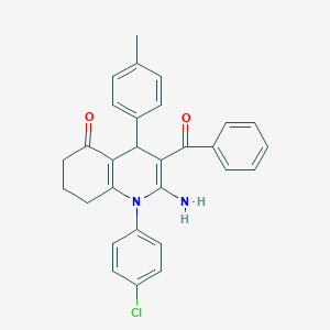 molecular formula C29H25ClN2O2 B304345 2-amino-3-benzoyl-1-(4-chlorophenyl)-4-(4-methylphenyl)-4,6,7,8-tetrahydroquinolin-5-one 