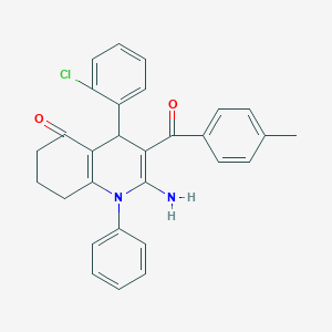 molecular formula C29H25ClN2O2 B304348 2-amino-4-(2-chlorophenyl)-3-(4-methylbenzoyl)-1-phenyl-4,6,7,8-tetrahydroquinolin-5-one 