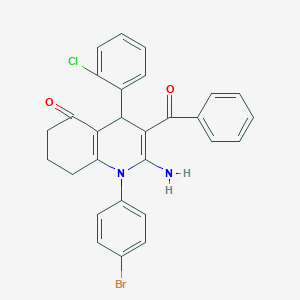 molecular formula C28H22BrClN2O2 B304349 2-amino-3-benzoyl-1-(4-bromophenyl)-4-(2-chlorophenyl)-4,6,7,8-tetrahydroquinolin-5-one 