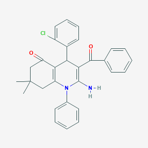 molecular formula C30H27ClN2O2 B304350 2-amino-3-benzoyl-4-(2-chlorophenyl)-7,7-dimethyl-1-phenyl-6,8-dihydro-4H-quinolin-5-one 