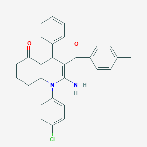 molecular formula C29H25ClN2O2 B304354 2-amino-1-(4-chlorophenyl)-3-(4-methylbenzoyl)-4-phenyl-4,6,7,8-tetrahydroquinolin-5-one 