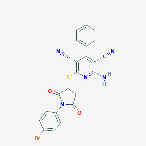 molecular formula C24H16BrN5O2S B304362 2-Amino-6-{[1-(4-bromophenyl)-2,5-dioxopyrrolidin-3-yl]sulfanyl}-4-(4-methylphenyl)pyridine-3,5-dicarbonitrile 