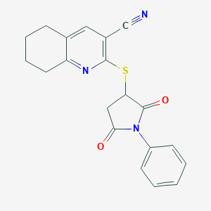 molecular formula C20H17N3O2S B304365 2-(2,5-Dioxo-1-phenylpyrrolidin-3-yl)sulfanyl-5,6,7,8-tetrahydroquinoline-3-carbonitrile 