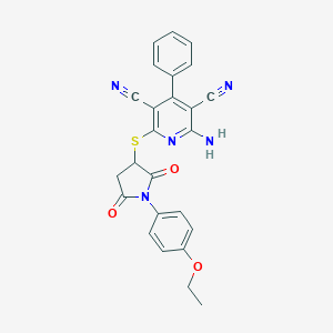 molecular formula C25H19N5O3S B304367 2-Amino-6-{[1-(4-ethoxyphenyl)-2,5-dioxo-3-pyrrolidinyl]sulfanyl}-4-phenyl-3,5-pyridinedicarbonitrile 
