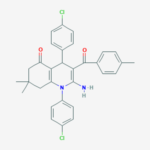 molecular formula C31H28Cl2N2O2 B304370 2-amino-1,4-bis(4-chlorophenyl)-7,7-dimethyl-3-(4-methylbenzoyl)-6,8-dihydro-4H-quinolin-5-one 