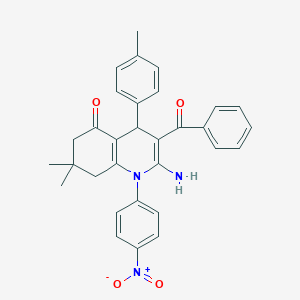 molecular formula C31H29N3O4 B304383 2-amino-3-benzoyl-7,7-dimethyl-4-(4-methylphenyl)-1-(4-nitrophenyl)-6,8-dihydro-4H-quinolin-5-one 