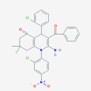 molecular formula C30H25Cl2N3O4 B304384 2-amino-3-benzoyl-1-(2-chloro-4-nitrophenyl)-4-(2-chlorophenyl)-7,7-dimethyl-6,8-dihydro-4H-quinolin-5-one 