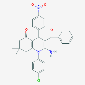 molecular formula C30H26ClN3O4 B304385 2-amino-3-benzoyl-1-(4-chlorophenyl)-7,7-dimethyl-4-(4-nitrophenyl)-6,8-dihydro-4H-quinolin-5-one 