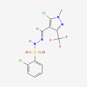 molecular formula C12H9Cl2F3N4O2S B3043959 N'1-{[5-chloro-1-methyl-3-(trifluoromethyl)-1H-4-pyrazolyl]methylene}-2-chloro-1-benzenesulphonohydrazide CAS No. 959575-87-2