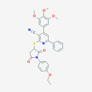 molecular formula C33H29N3O6S B304403 2-{[1-(4-Ethoxyphenyl)-2,5-dioxo-3-pyrrolidinyl]sulfanyl}-6-phenyl-4-(3,4,5-trimethoxyphenyl)nicotinonitrile 