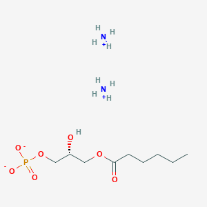 molecular formula C9H25N2O7P B3044055 Hexanoic acid, (2R)-2-hydroxy-3-(phosphonooxy)propyl ester, ammonium salt CAS No. 384835-45-4