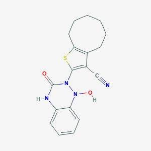 molecular formula C18H18N4O2S B304408 2-[1-hydroxy-3-oxo-3,4-dihydro-1,2,4-benzotriazin-2(1H)-yl]-4,5,6,7,8,9-hexahydrocycloocta[b]thiophene-3-carbonitrile 