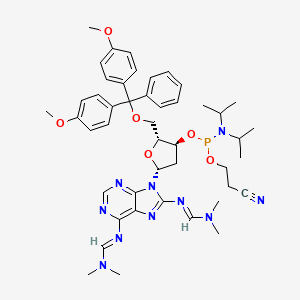 molecular formula C46H59N10O6P B3044099 N'-[9-[(2R,4S,5R)-5-[[Bis(4-methoxyphenyl)-phenylmethoxy]methyl]-4-[2-cyanoethoxy-[di(propan-2-yl)amino]phosphanyl]oxyoxolan-2-yl]-6-[(E)-dimethylaminomethylideneamino]purin-8-yl]-N,N-dimethylmethanimidamide CAS No. 211676-21-0