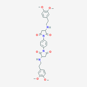 molecular formula C34H38N4O8 B304413 3-{[2-(3,4-Dimethoxyphenyl)ethyl]amino}-1-[4-(3-{[2-(3,4-dimethoxyphenyl)ethyl]amino}-2,5-dioxo-1-pyrrolidinyl)phenyl]-2,5-pyrrolidinedione 