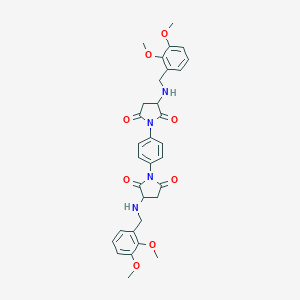 molecular formula C32H34N4O8 B304414 3-[(2,3-Dimethoxyphenyl)methylamino]-1-[4-[3-[(2,3-dimethoxyphenyl)methylamino]-2,5-dioxopyrrolidin-1-yl]phenyl]pyrrolidine-2,5-dione 