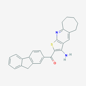 molecular formula C26H22N2OS B304419 (3-amino-6,7,8,9-tetrahydro-5H-cyclohepta[b]thieno[3,2-e]pyridin-2-yl)(9H-fluoren-2-yl)methanone 