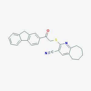molecular formula C26H22N2OS B304420 2-((2-(9H-fluoren-2-yl)-2-oxoethyl)sulfanyl)-6,7,8,9-tetrahydro-5H-cyclohepta[b]pyridine-3-carbonitrile 