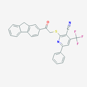 molecular formula C28H17F3N2OS B304426 2-{[2-(9H-fluoren-2-yl)-2-oxoethyl]sulfanyl}-6-phenyl-4-(trifluoromethyl)nicotinonitrile 