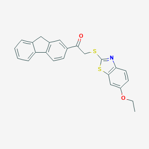molecular formula C24H19NO2S2 B304429 2-[(6-ethoxy-1,3-benzothiazol-2-yl)sulfanyl]-1-(9H-fluoren-2-yl)ethanone 