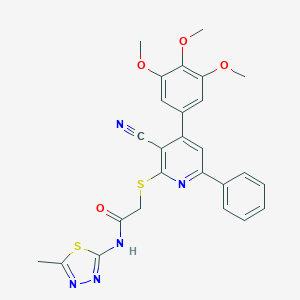 molecular formula C26H23N5O4S2 B304431 2-{[3-cyano-6-phenyl-4-(3,4,5-trimethoxyphenyl)-2-pyridinyl]sulfanyl}-N-(5-methyl-1,3,4-thiadiazol-2-yl)acetamide 
