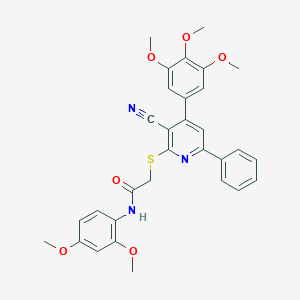 molecular formula C31H29N3O6S B304443 2-{[3-cyano-6-phenyl-4-(3,4,5-trimethoxyphenyl)-2-pyridinyl]sulfanyl}-N-(2,4-dimethoxyphenyl)acetamide 