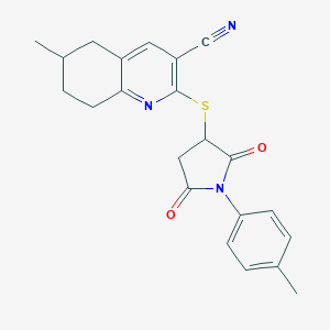 molecular formula C22H21N3O2S B304446 6-Methyl-2-{[1-(4-methylphenyl)-2,5-dioxopyrrolidin-3-yl]thio}-5,6,7,8-tetrahydroquinoline-3-carbonitrile 
