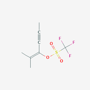 molecular formula C8H9F3O3S B3044499 2-Methylhex-2-en-4-yn-3-yl trifluoromethanesulfonate CAS No. 100109-00-0