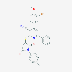 molecular formula C30H22BrN3O3S B304464 4-(3-Bromo-4-methoxyphenyl)-2-{[1-(4-methylphenyl)-2,5-dioxo-3-pyrrolidinyl]sulfanyl}-6-phenylnicotinonitrile 