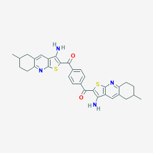 molecular formula C32H30N4O2S2 B304469 (3-Amino-6-methyl-5,6,7,8-tetrahydrothieno[2,3-b]quinolin-2-yl){4-[(3-amino-6-methyl-5,6,7,8-tetrahydrothieno[2,3-b]quinolin-2-yl)carbonyl]phenyl}methanone 