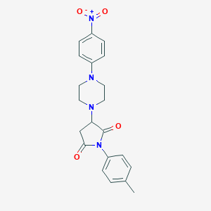 molecular formula C21H22N4O4 B304470 3-(4-{4-Nitrophenyl}-1-piperazinyl)-1-(4-methylphenyl)-2,5-pyrrolidinedione 