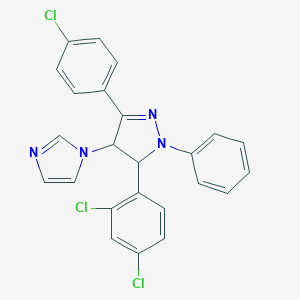 molecular formula C24H17Cl3N4 B304498 3-(4-chlorophenyl)-5-(2,4-dichlorophenyl)-4-(1H-imidazol-1-yl)-1-phenyl-4,5-dihydro-1H-pyrazole 